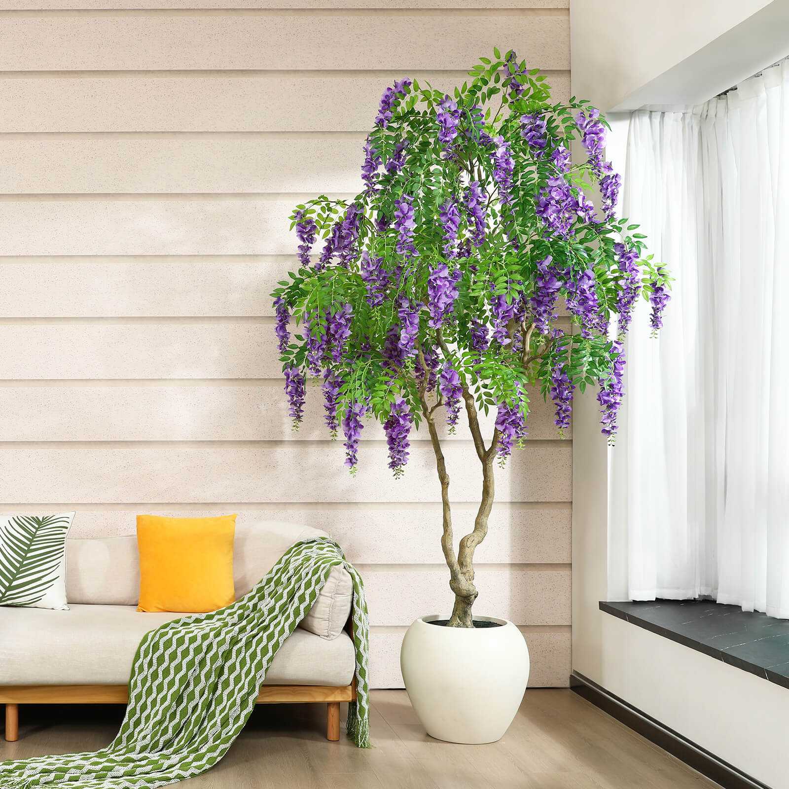 VeriNatural 8FT Artificial Violet Tree with Custom White Pot for Indoor