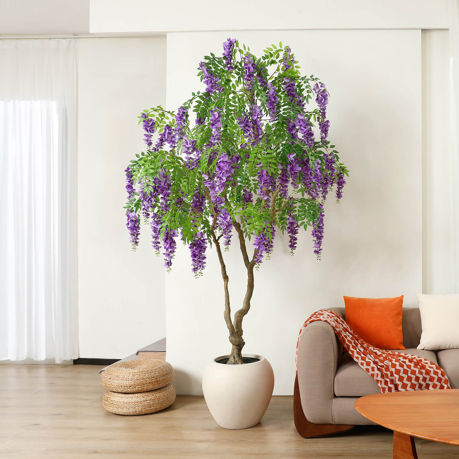 VeriNatural 8FT Artificial Violet Tree with Custom White Pot for Indoor