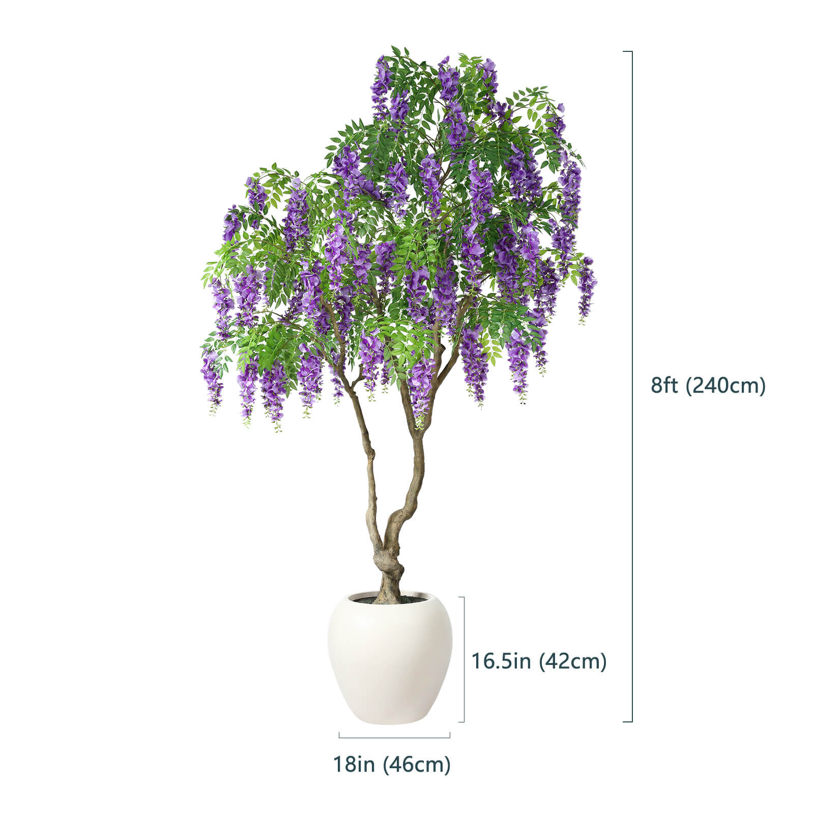 VeriNatural 8FT Artificial Violet Tree with Custom White Pot for Indoor